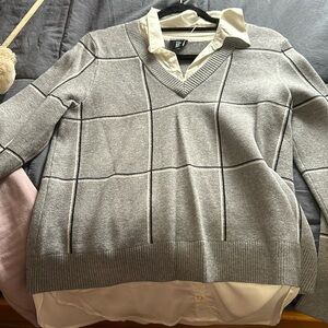 Grey Sweater , Imitation White Bottom Up